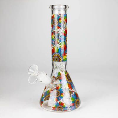 10" Glow in the dark Glass Bong With Flower Design - Chrysanthemum