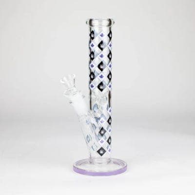 O 10" Color accented Straight Tube Glass Bong With Maple Leaf Design