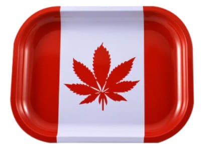 RED AND WHITE POT LEAF METAL ROLLING TRAY - SMALL